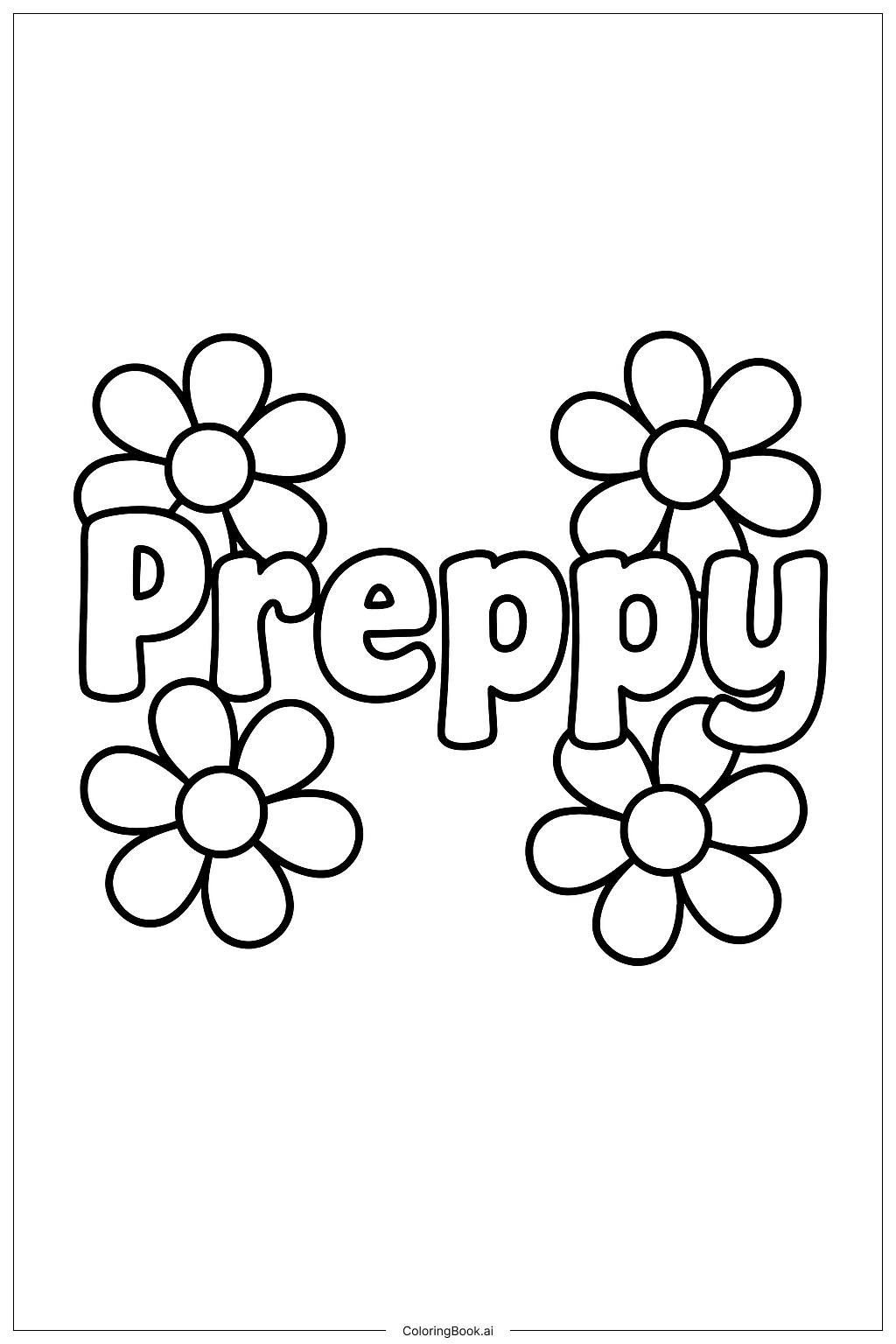 Das Wort Preppy mit Blumen Ausmalseite
