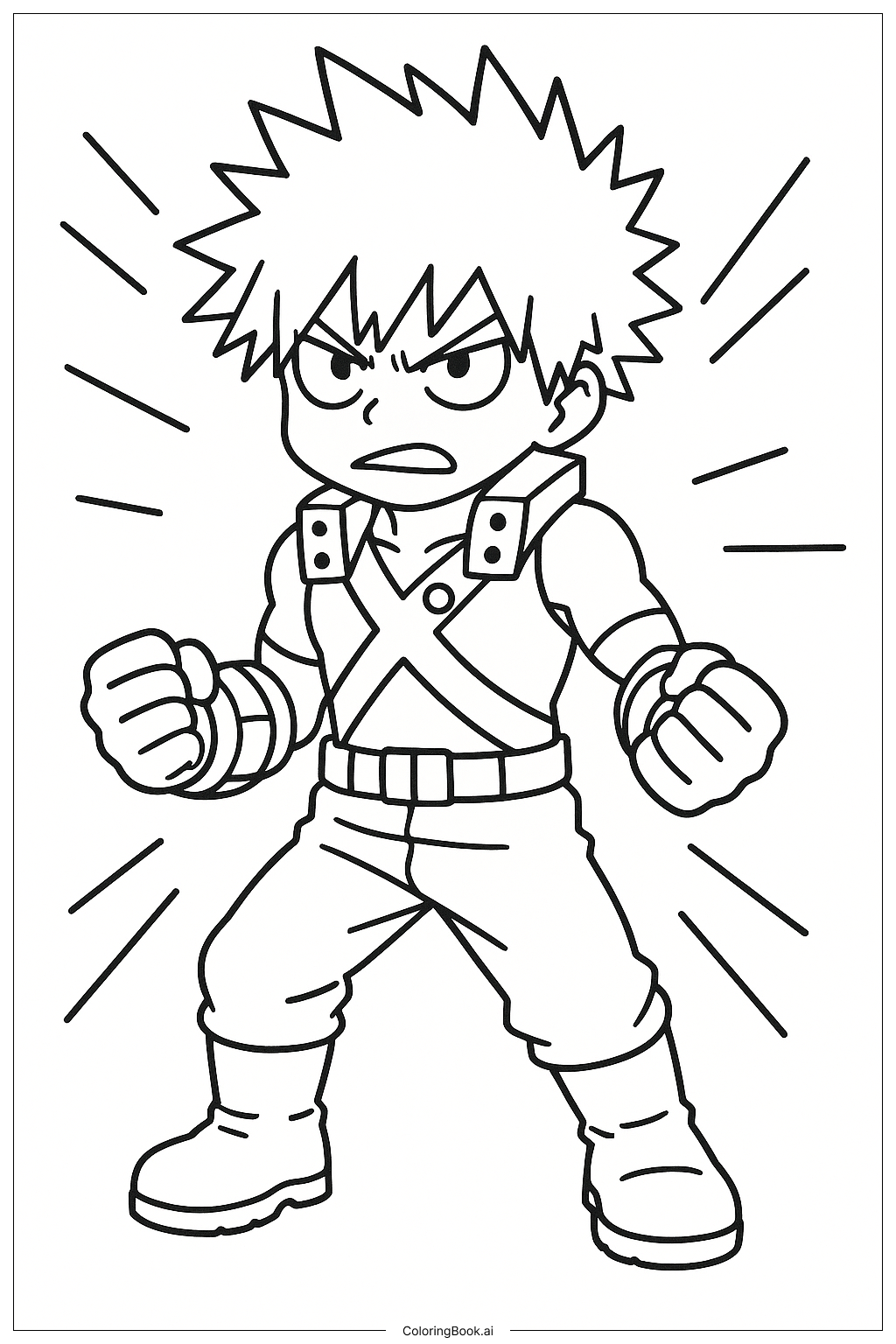 Página para colorear de Bakugo de My Hero Academia en su disfraz de héroe 
