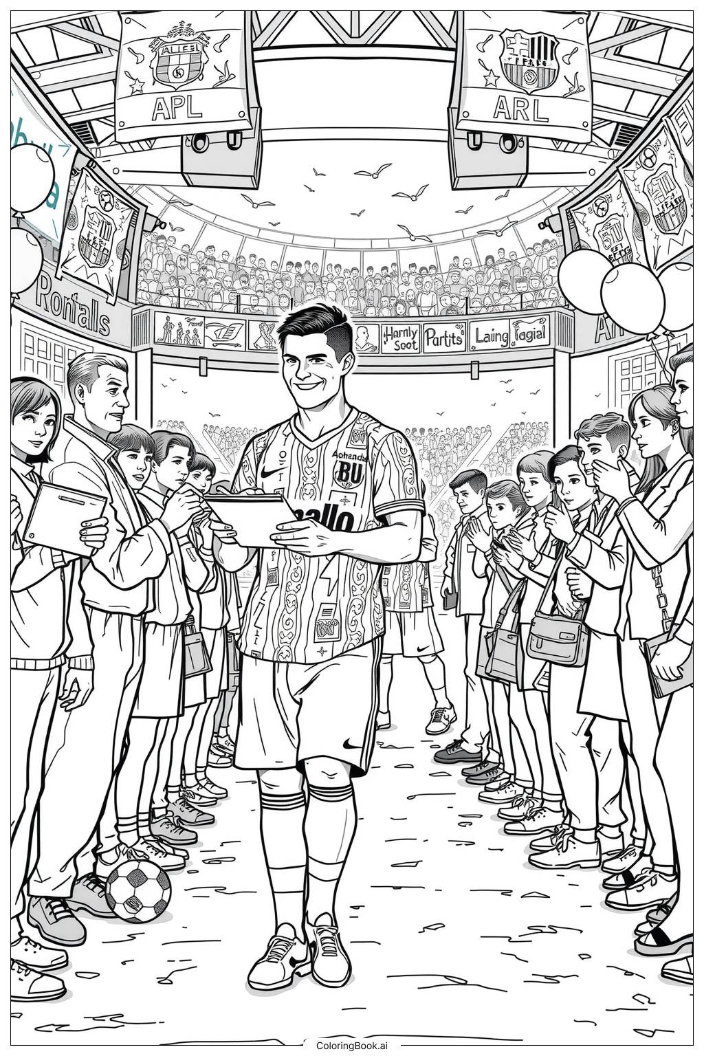  Ronaldo in a Crowd of Fans Signing Autographs Coloring Page 