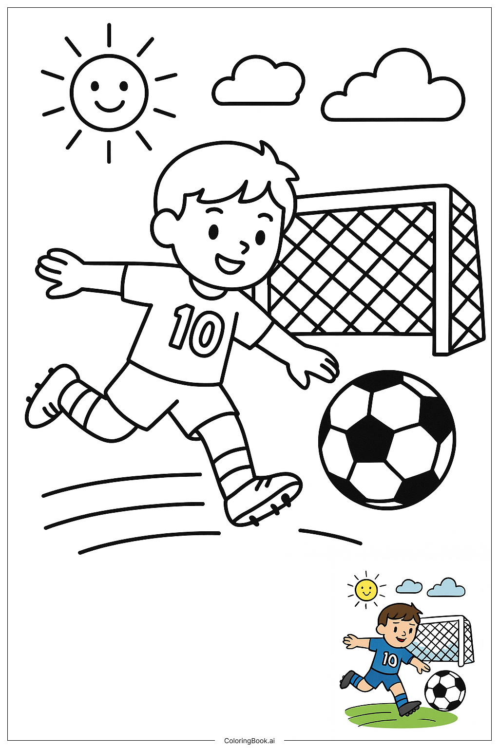  Page de coloriage Joueur de football marquant un but 