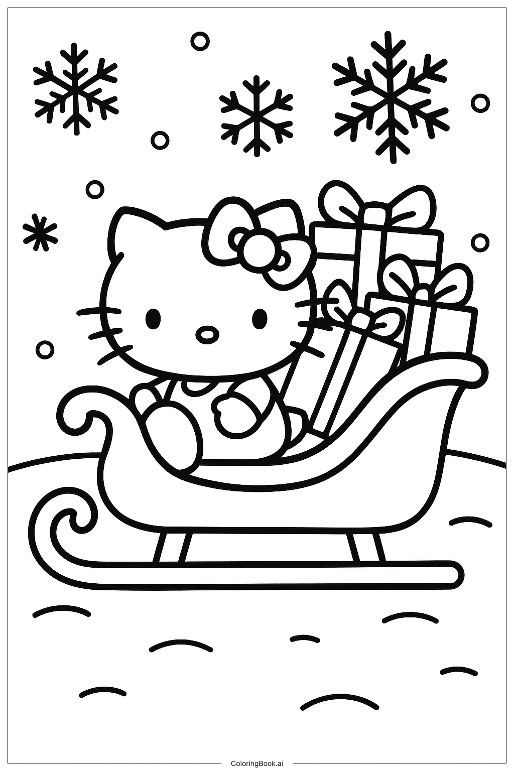  Hello Kitty In A Sleigh Full Of Gifts Coloring Page 