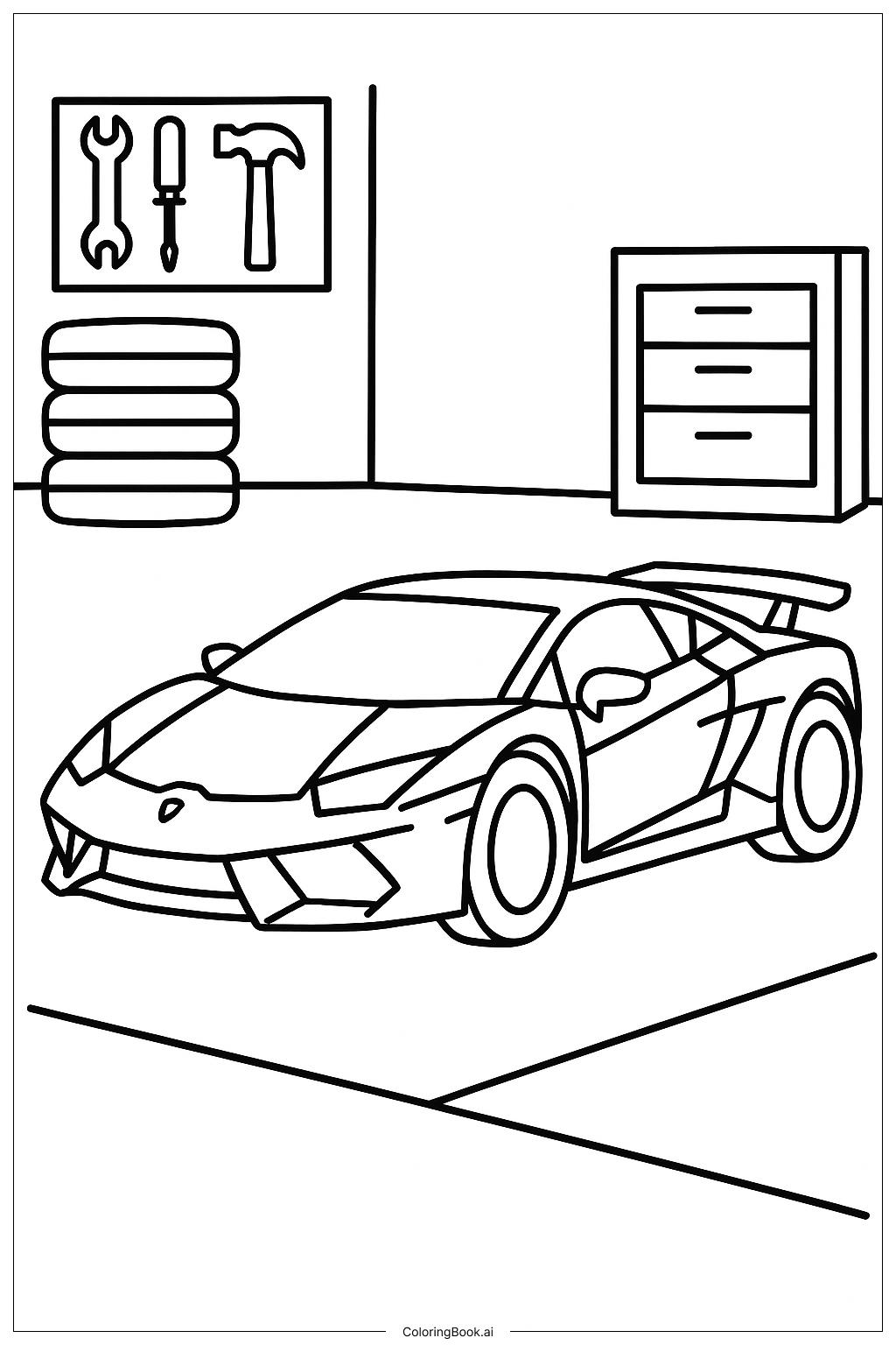  在賽車車庫的蘭博基尼著色頁 