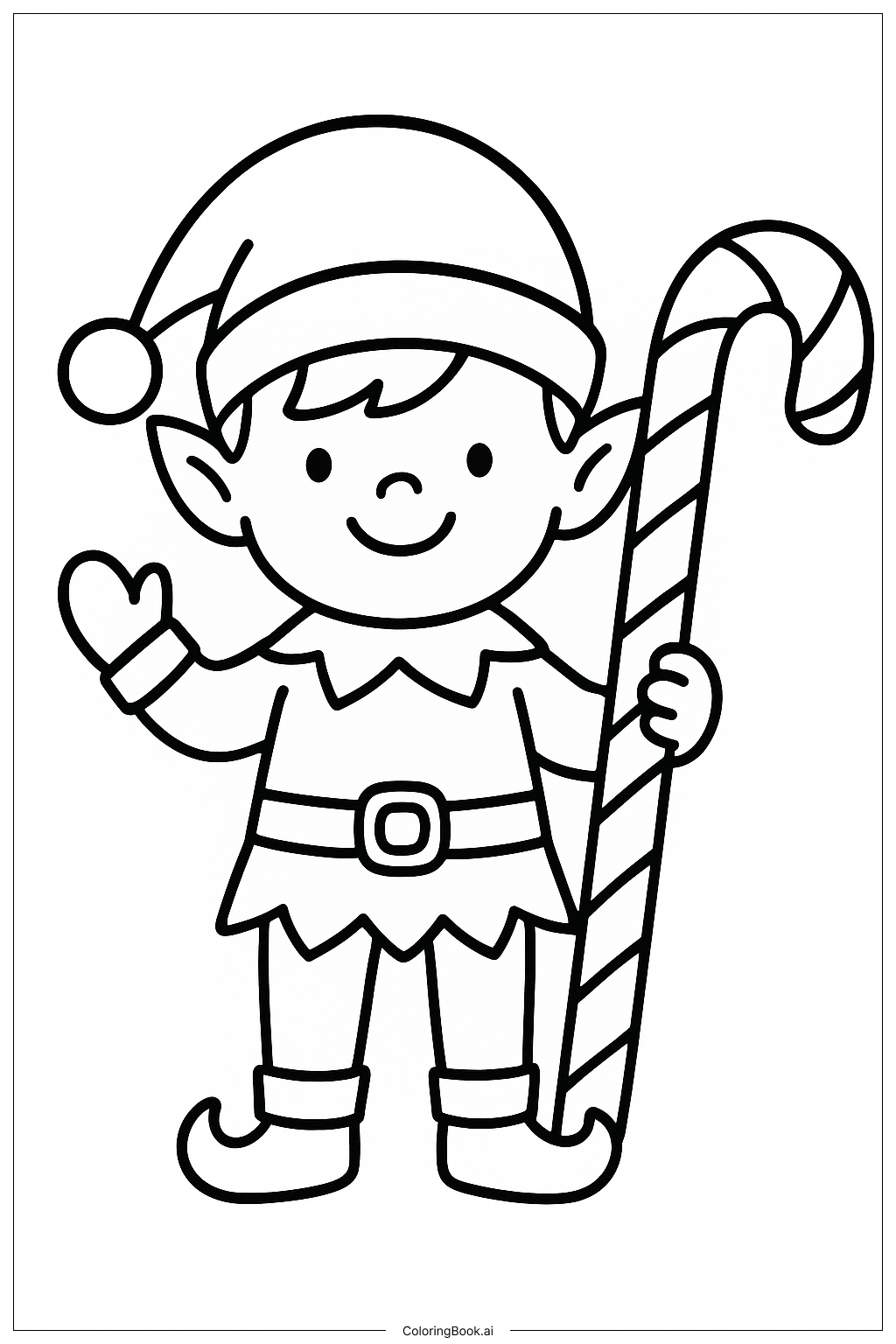  Página para colorir de Duende com uma Bengala Doce 