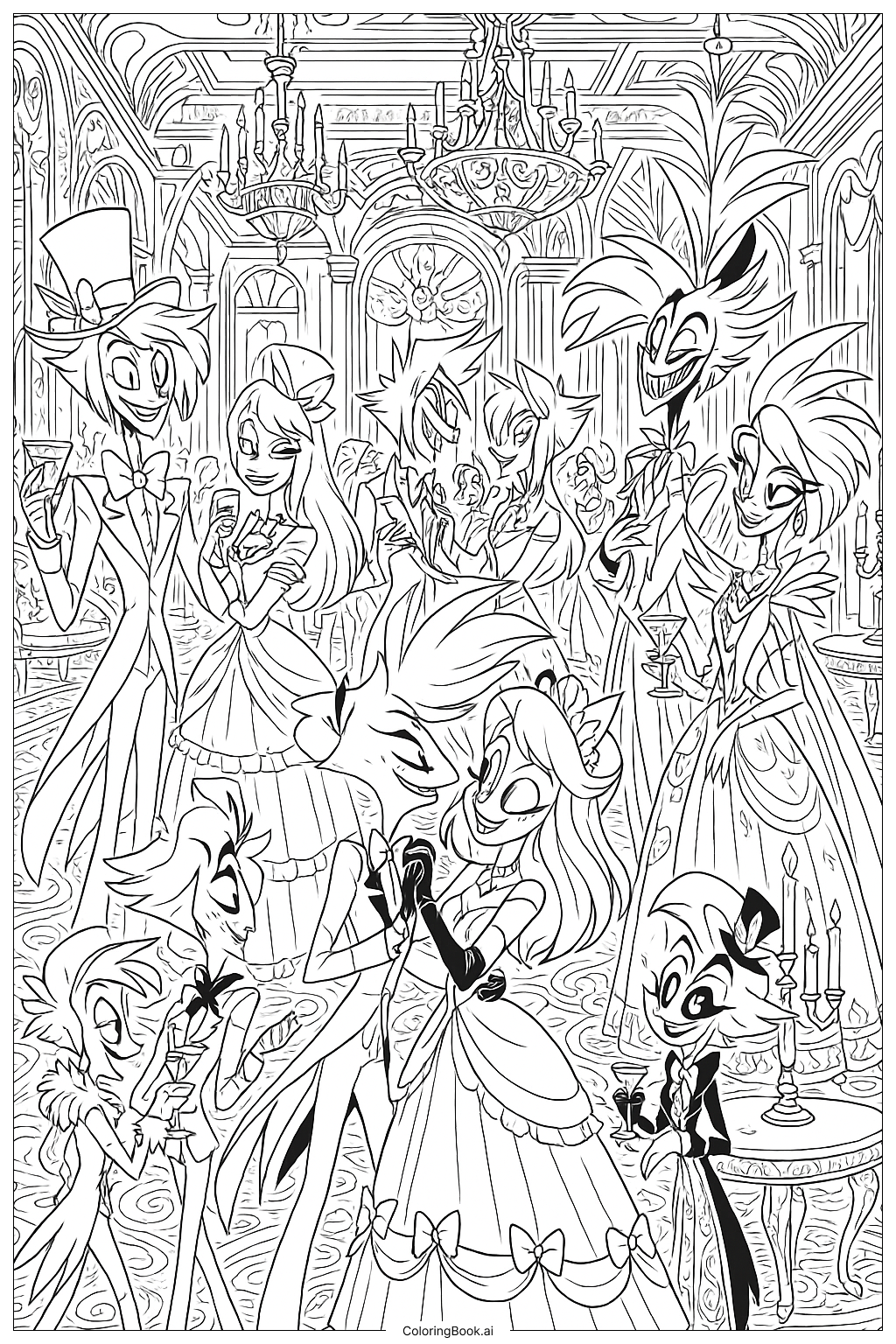 해즈빈 호텔에서의 호화로운 파티 색칠공부 페이지