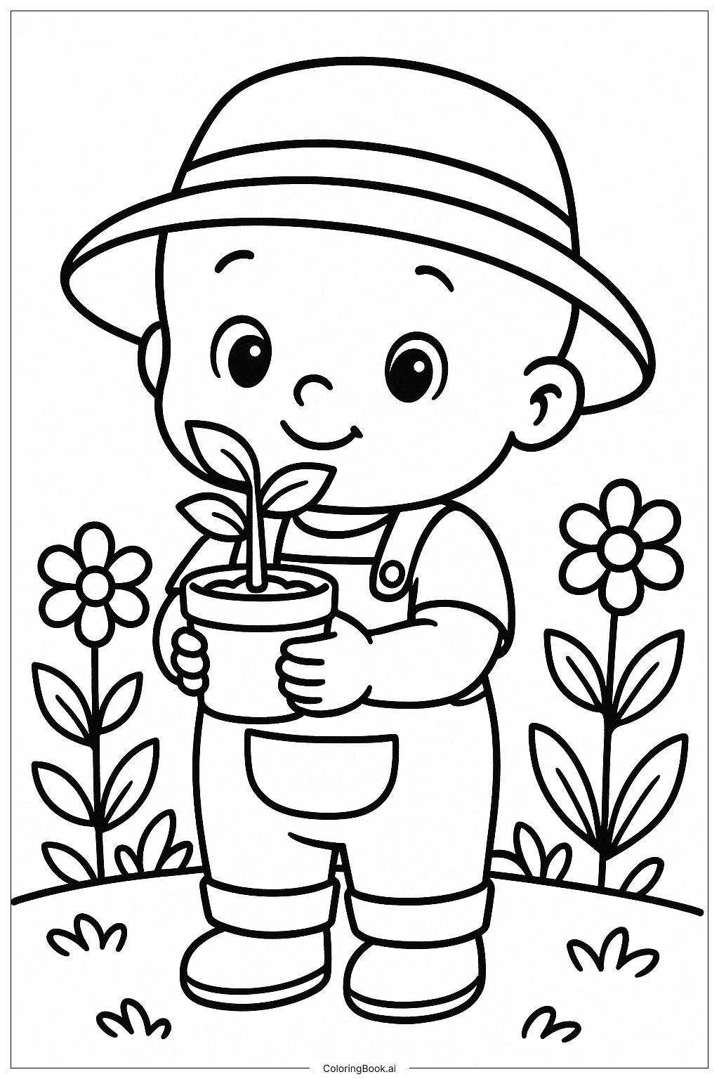  Baby Gardener With A Small Plant Coloring Page 