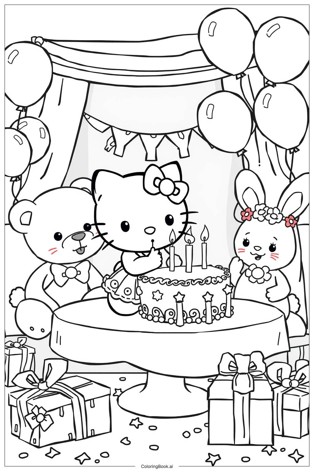  hello kitty and friends at a birthday party-2 Coloring Page 