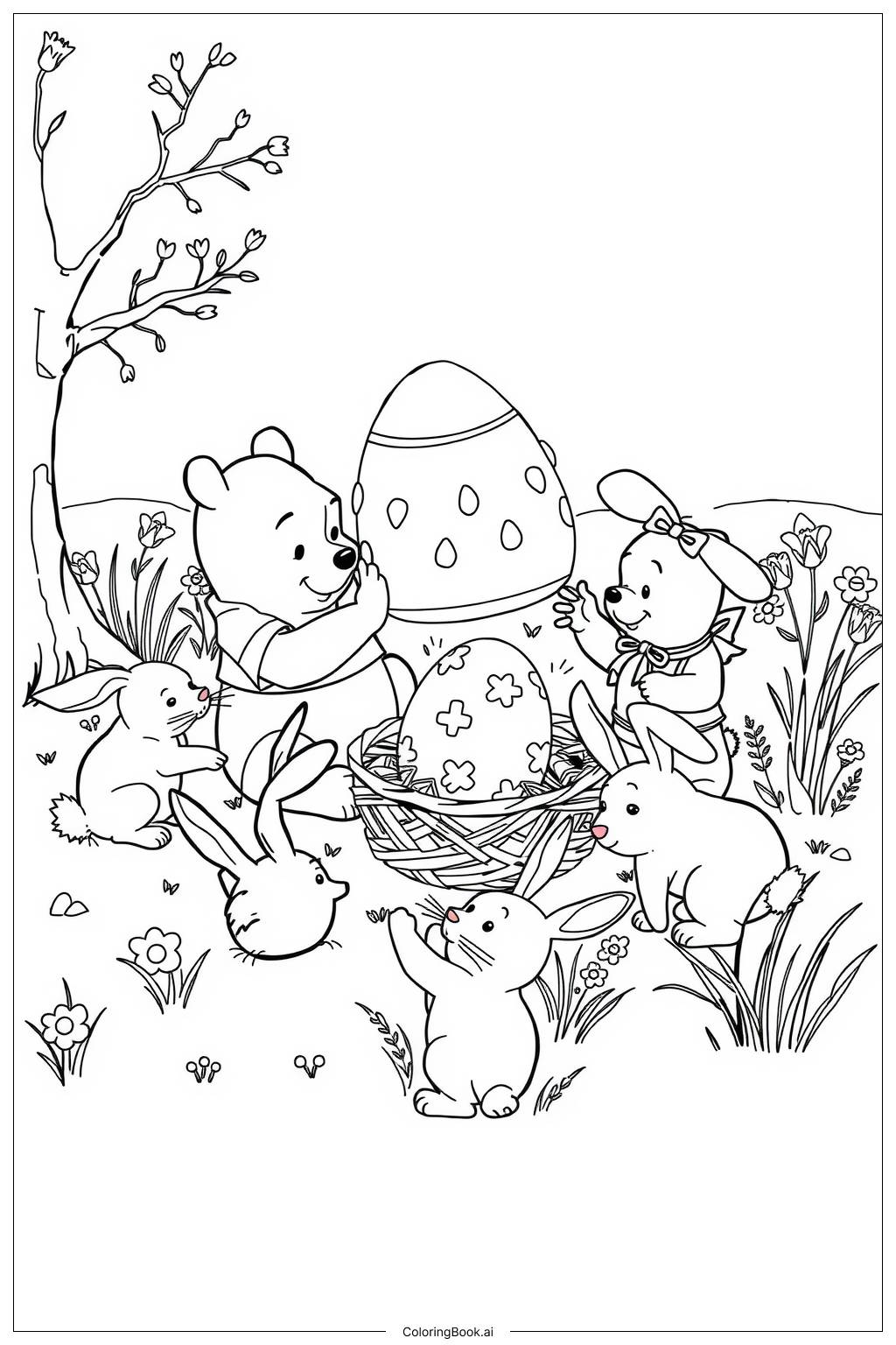  Página para colorir de ovos de Páscoa do ursinho Pooh-2 