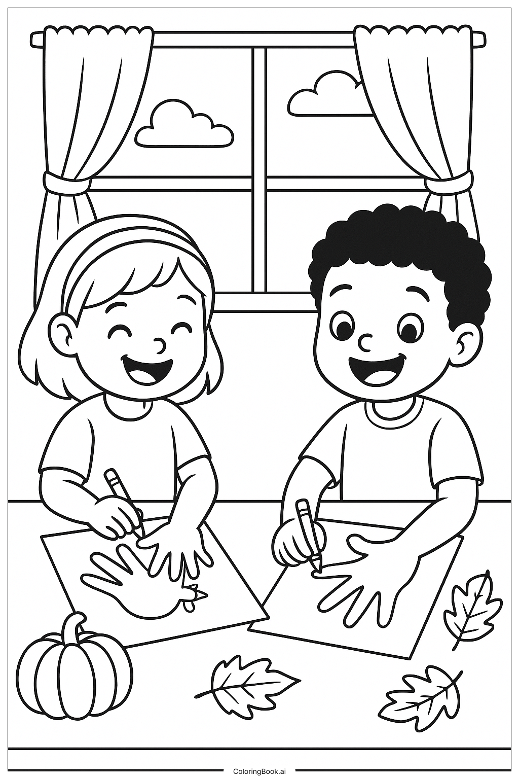 Niños haciendo pavos de mano para el Día de Acción de Gracias