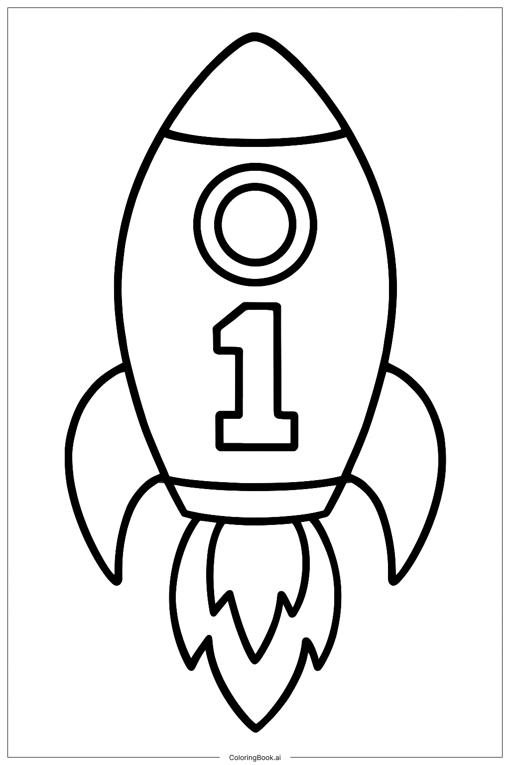  带数字一的火箭填色页 