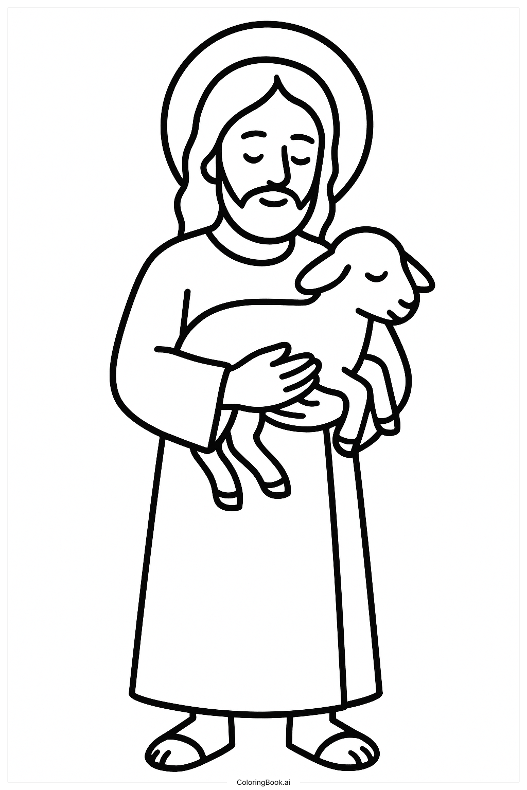  Página para colorear de Jesús con un pequeño cordero 