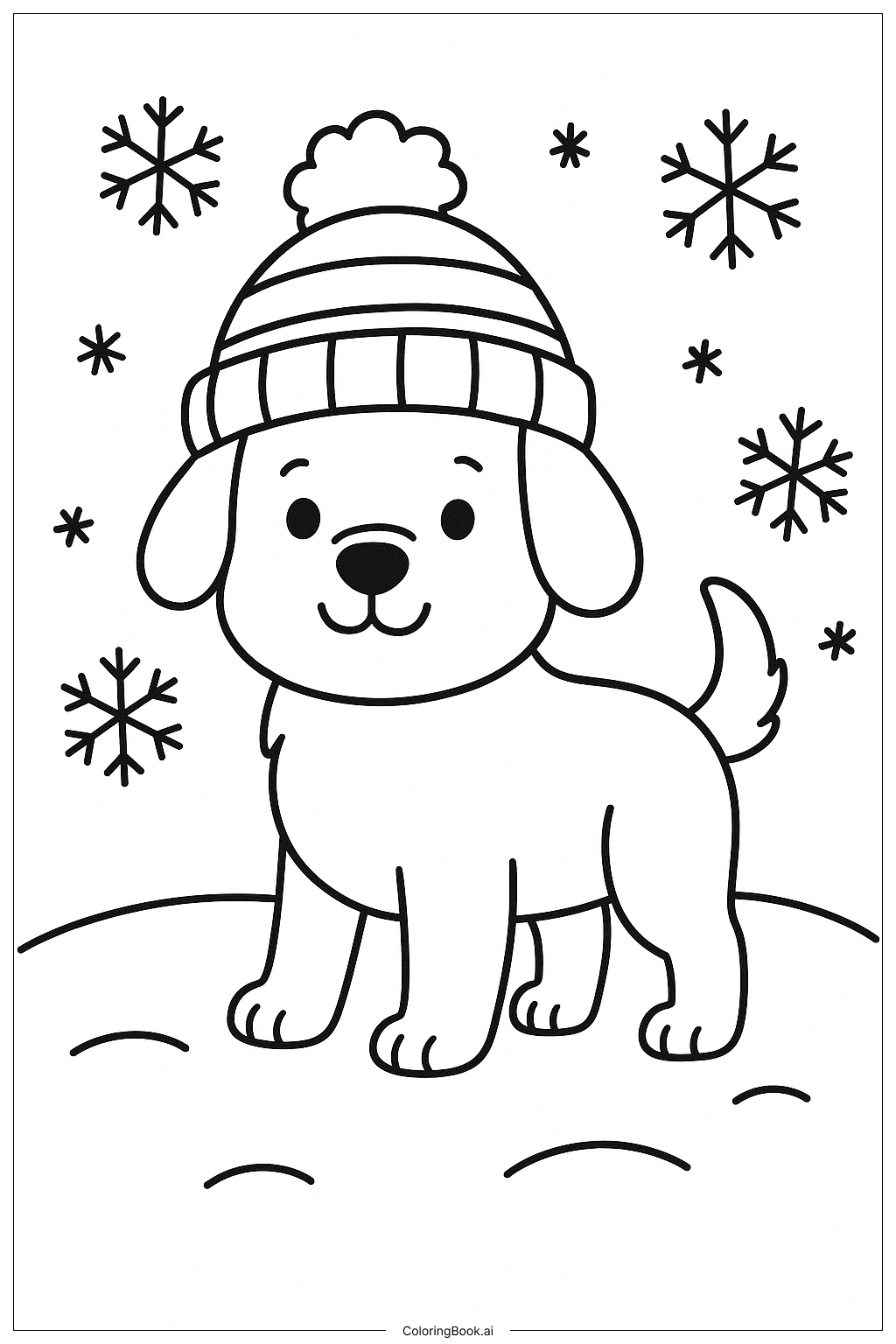 Página para colorear de Perro con gorro de invierno