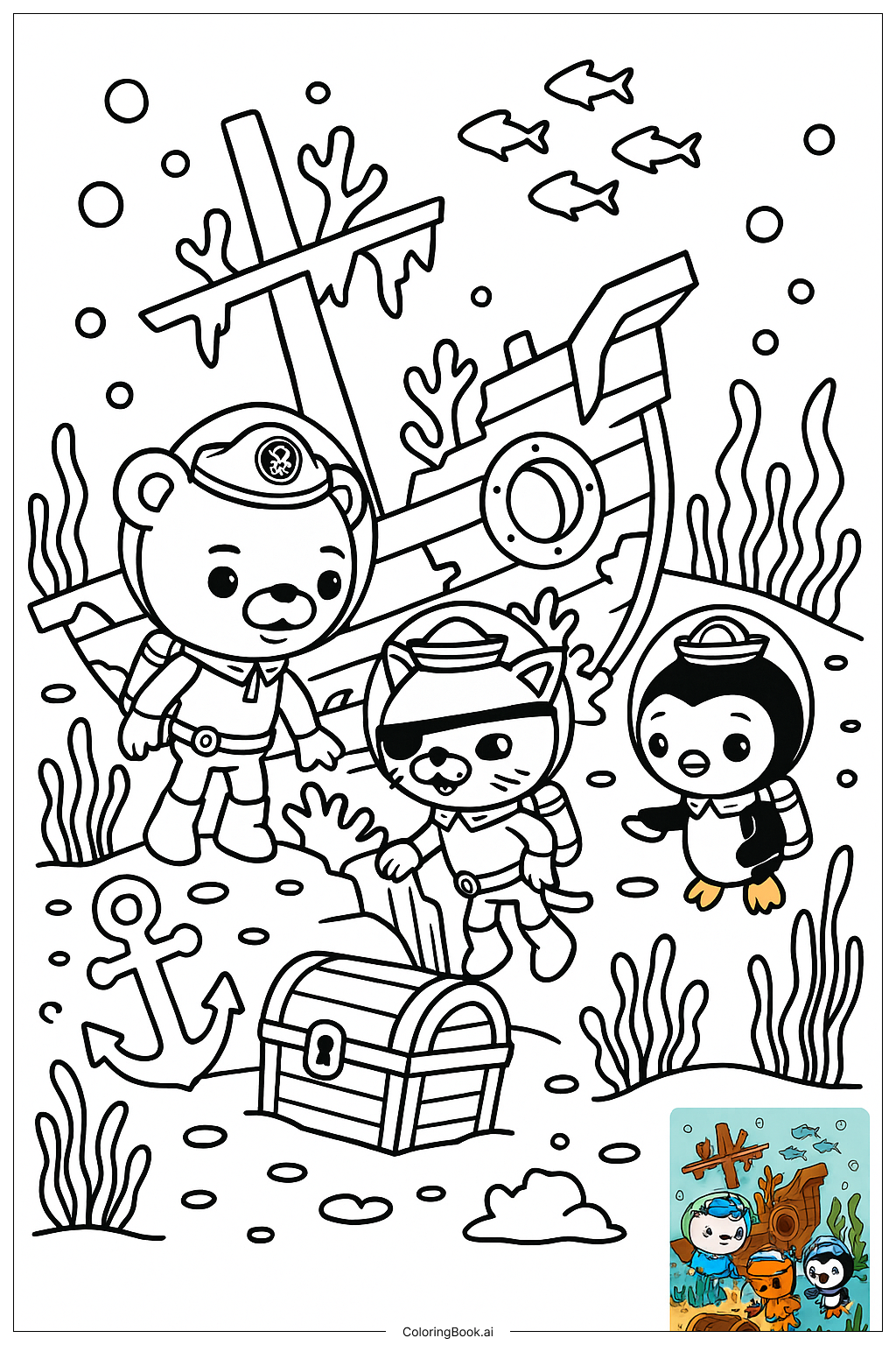 Trang tô màu Octonauts Khám Phá Một Tàu Đắm