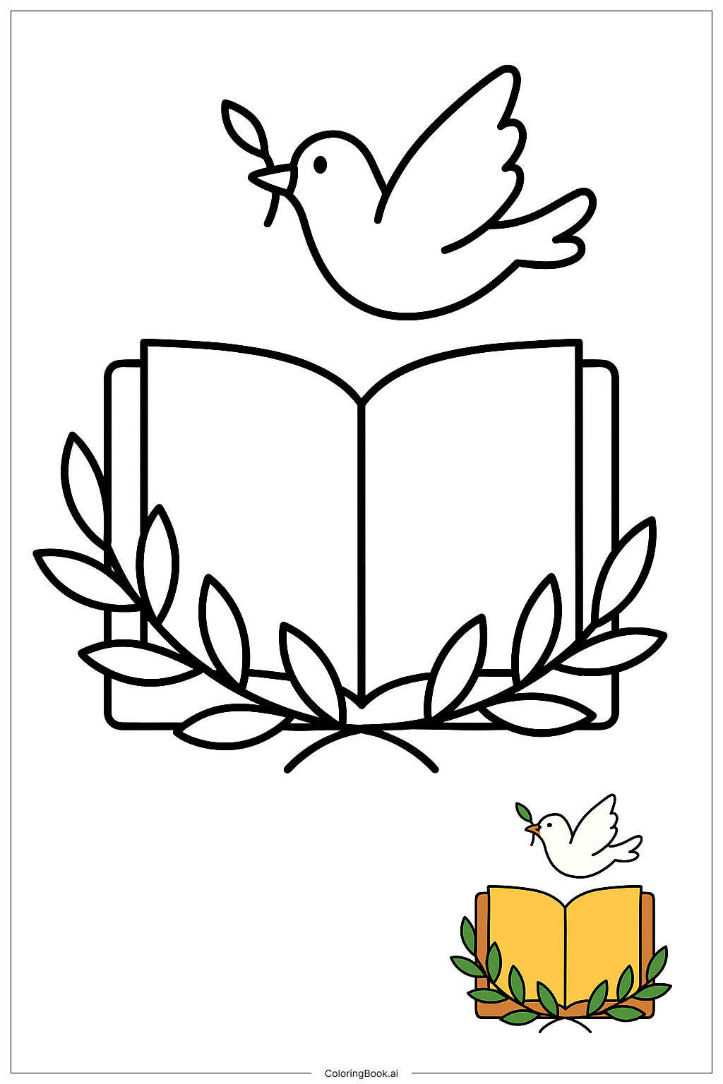  Página para colorear de Símbolo de Paz Rama de Olivo Biblia 