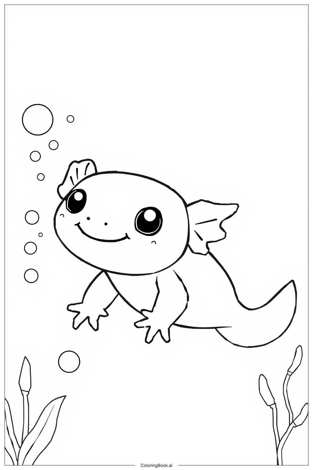  Page de coloriage Bébé Axolotl Sourire 