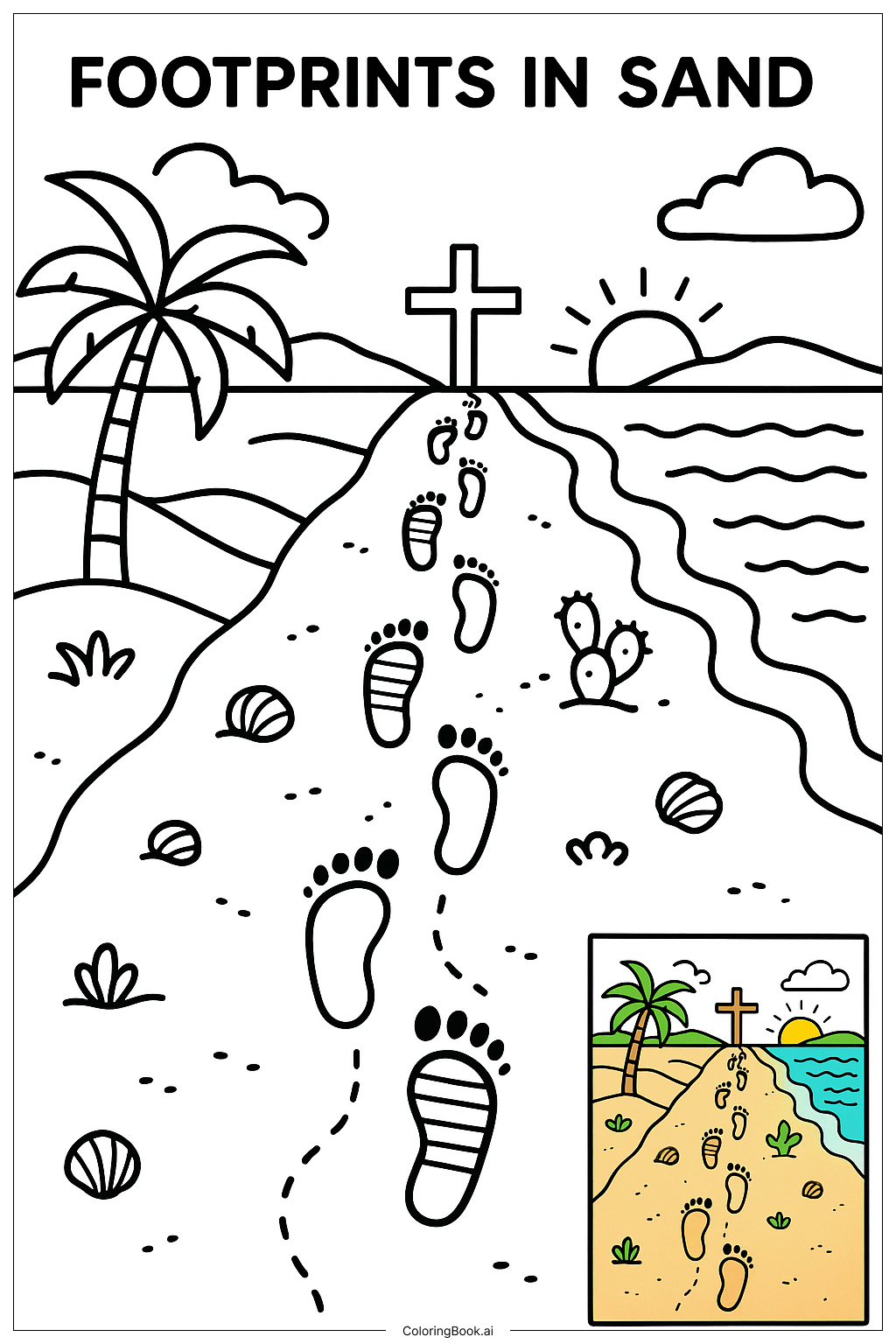  Página para colorear de Huellas de la Biblia en la Arena 