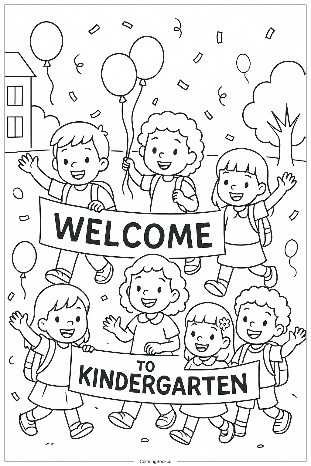  欢迎幼儿园游行填色页 