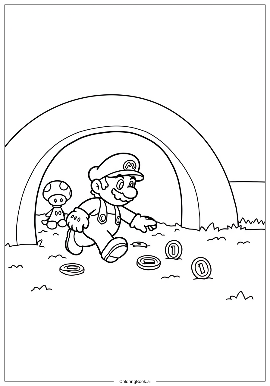  Mario Collecting Coins Underground Coloring Page 