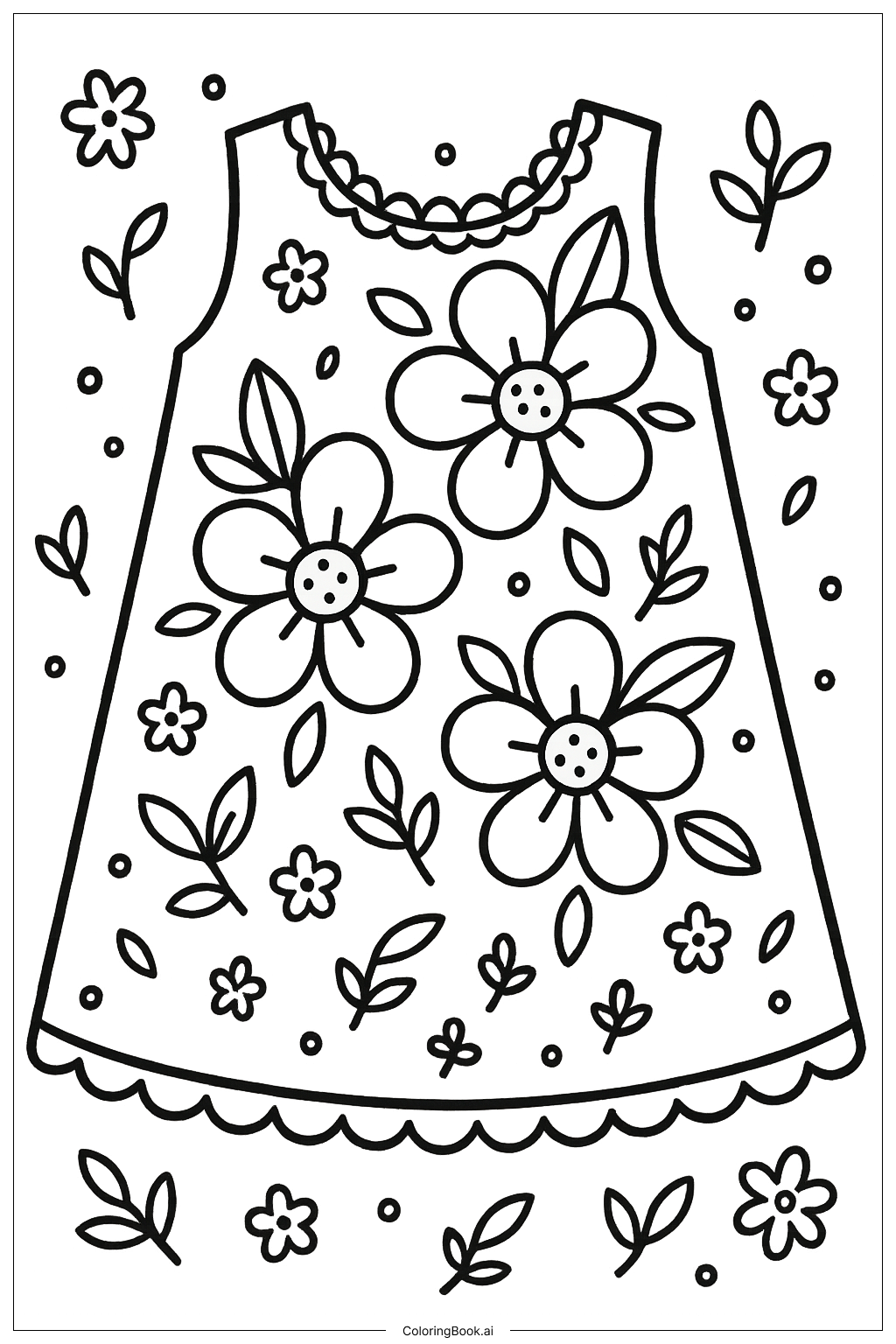  Dress with Floral Patterns and Lace Details Coloring Page 