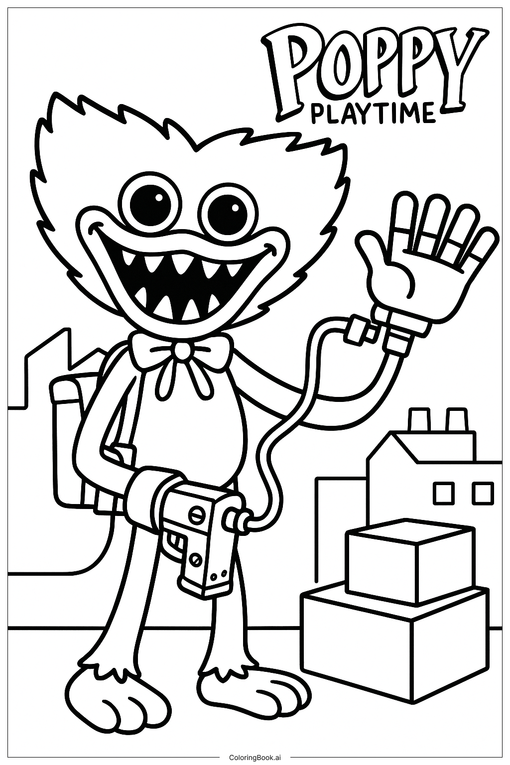  Poppy Playtime Protagonist Holding GrabPack Coloring Page 