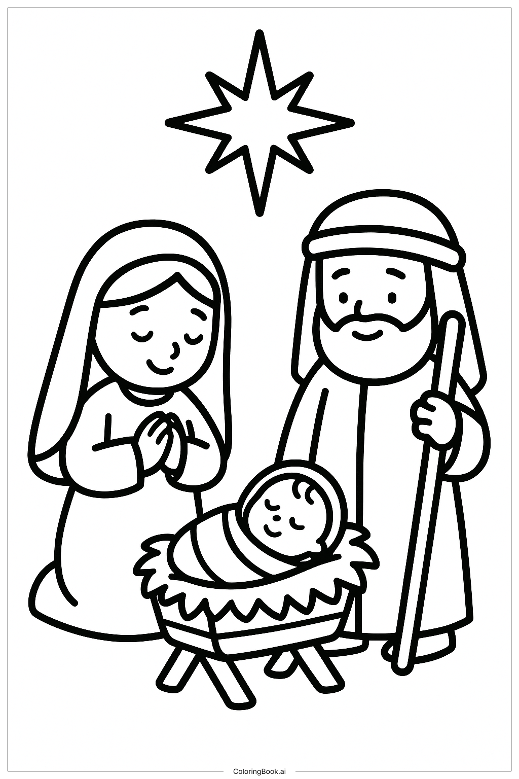  Kleine Weihnachtsstern-Szene Ausmalseite 