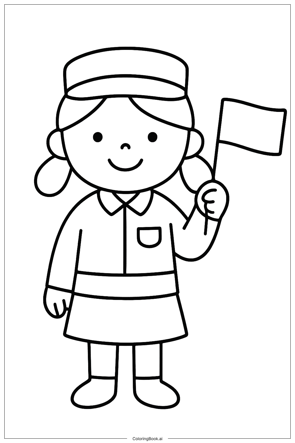  退伍军人节穿制服的女孩填色页 