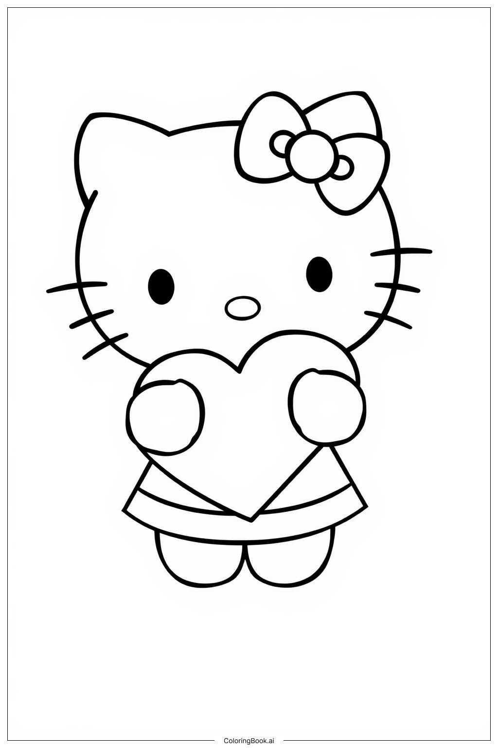  Página para colorir de hello kitty segurando um coração 