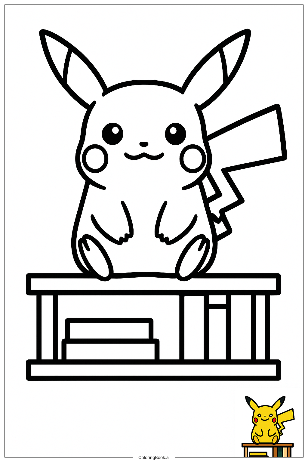  Pikachu Sitting On A Bookshelf Coloring Page 