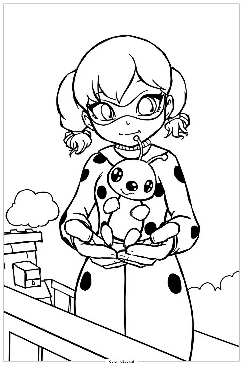  Página para colorear de Miraculous Ladybug Protegiendo a Kwami 