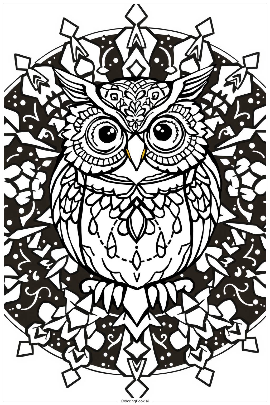  Mandala Owl with Stars-2 Coloring Page 