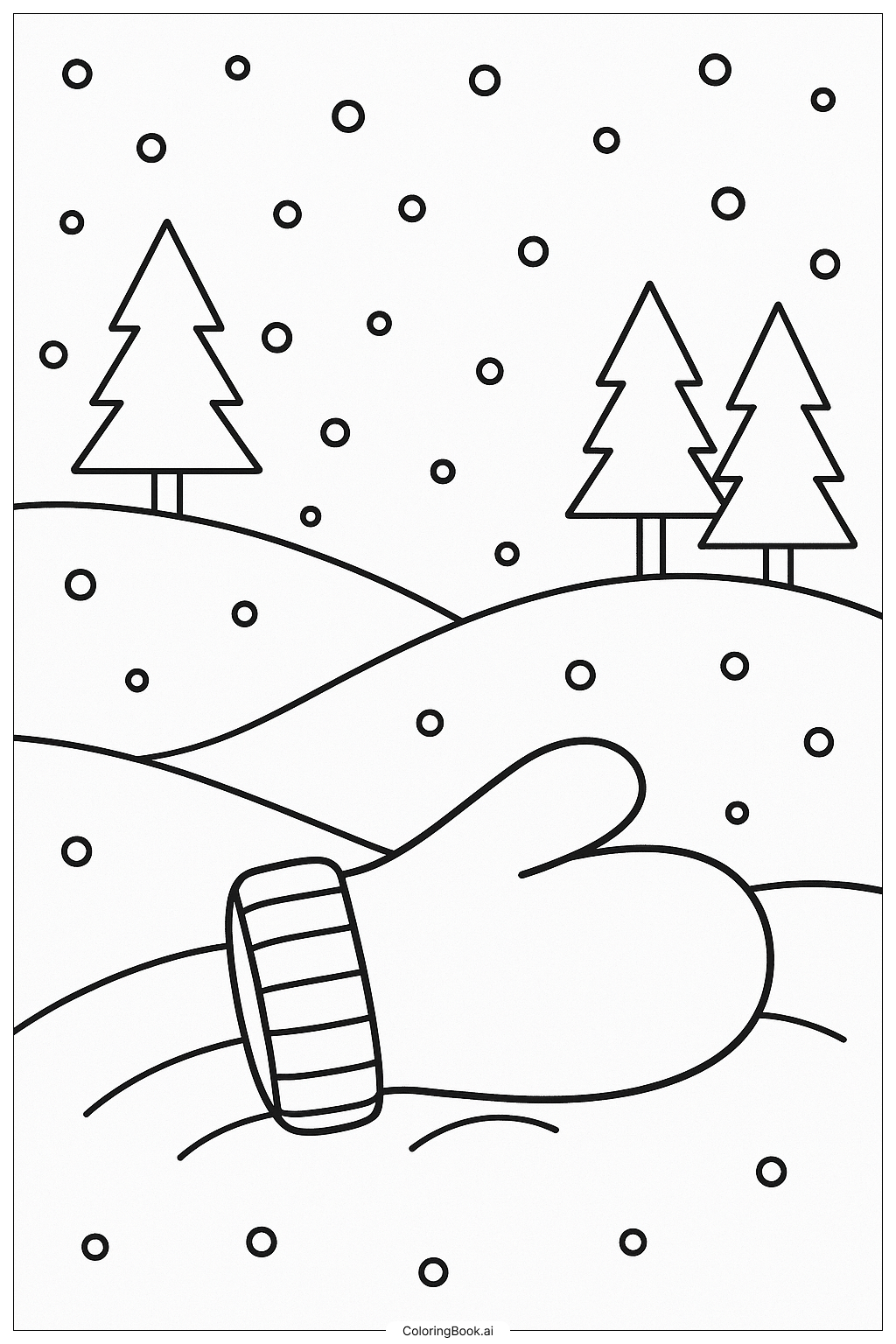 Mitten On A Sled Hill Coloring Page
