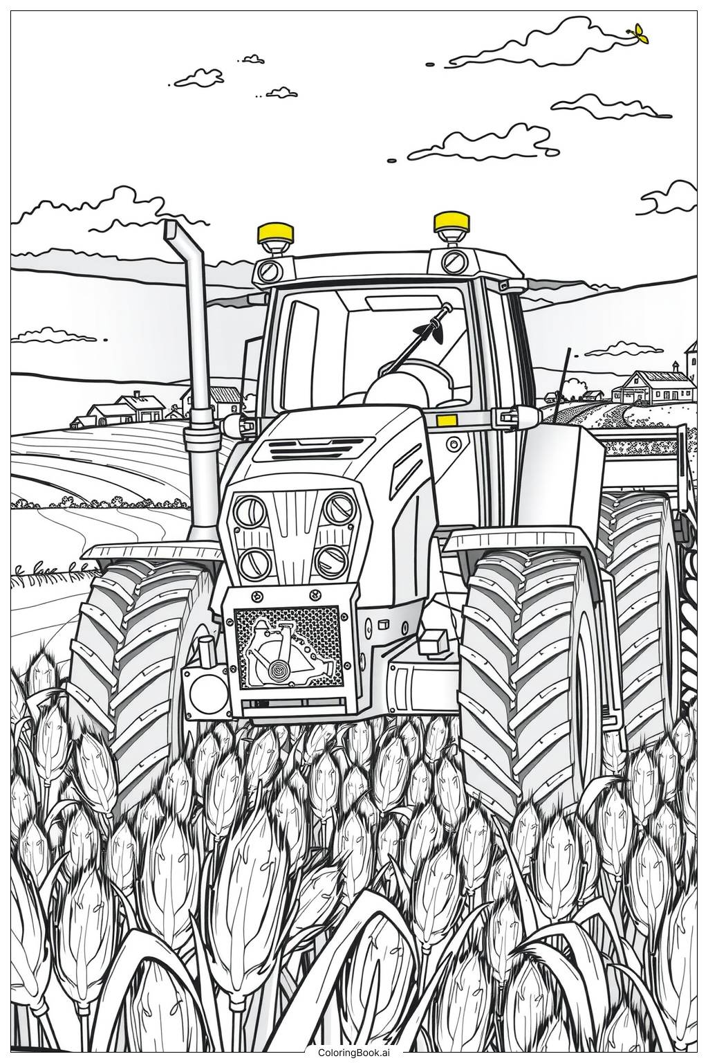  Page de coloriage Tracteur Temps de Récolte 