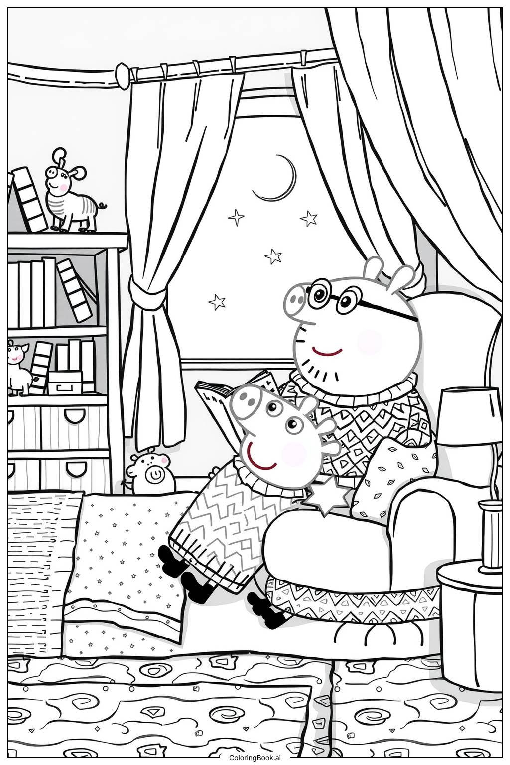  peppa pig bedtime story with daddy pig Coloring Page 