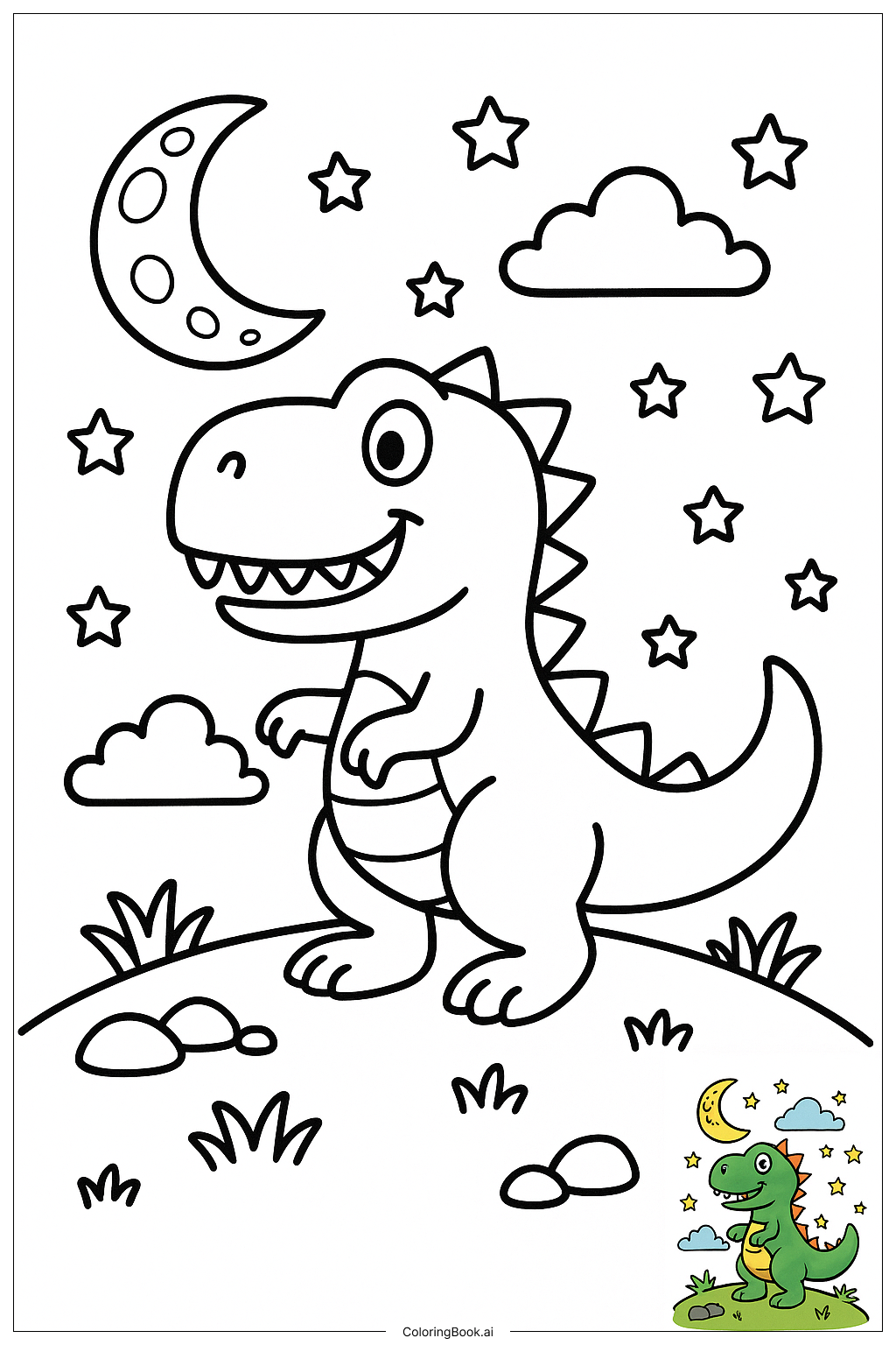  Page de coloriage Dinosaur With Starry Night Sky 