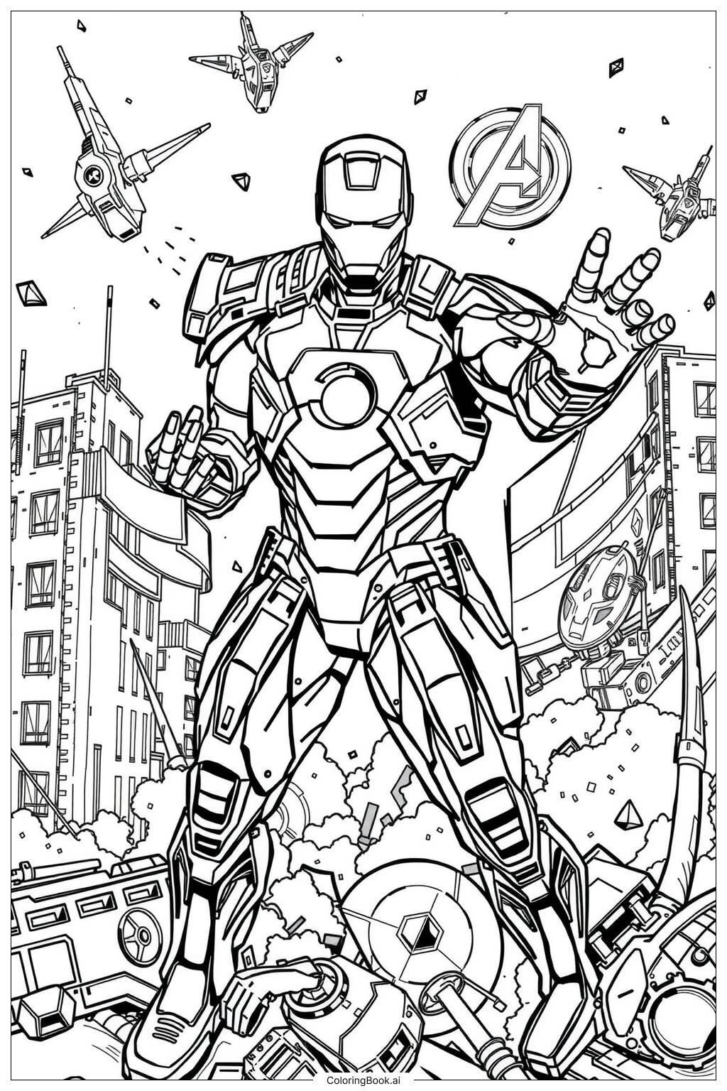  Page de coloriage Iron Man et l'équipe des Avengers 