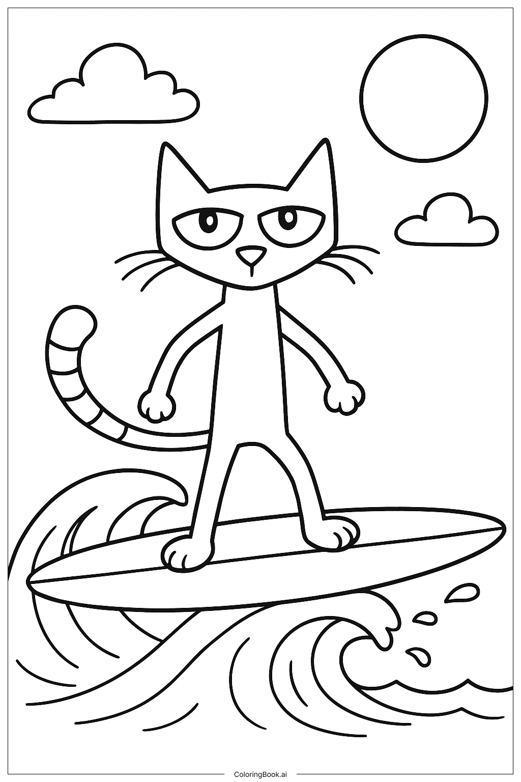  皮特猫冲浪填色页 