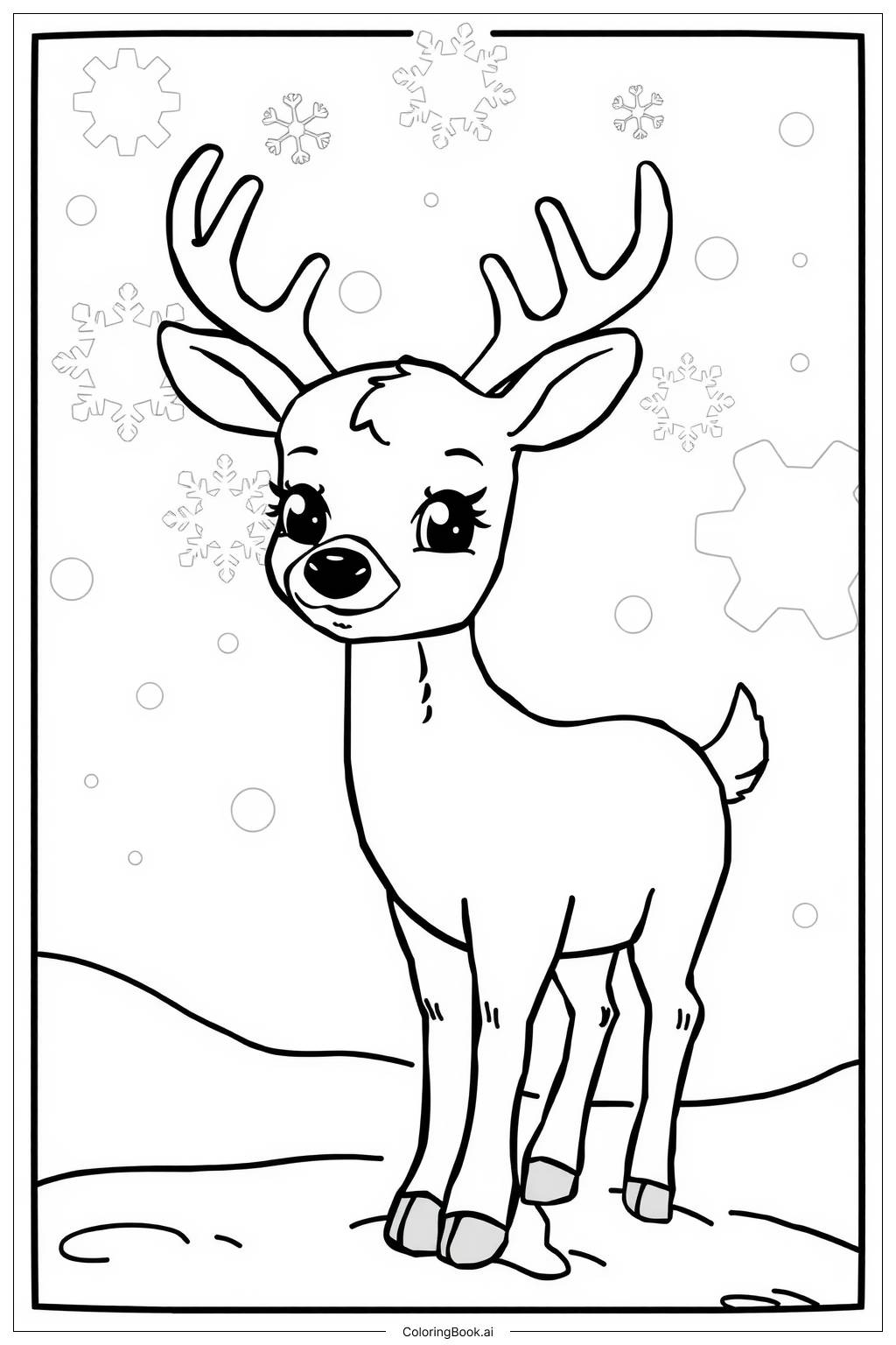  Page de coloriage Cerf dans la neige d'hiver 