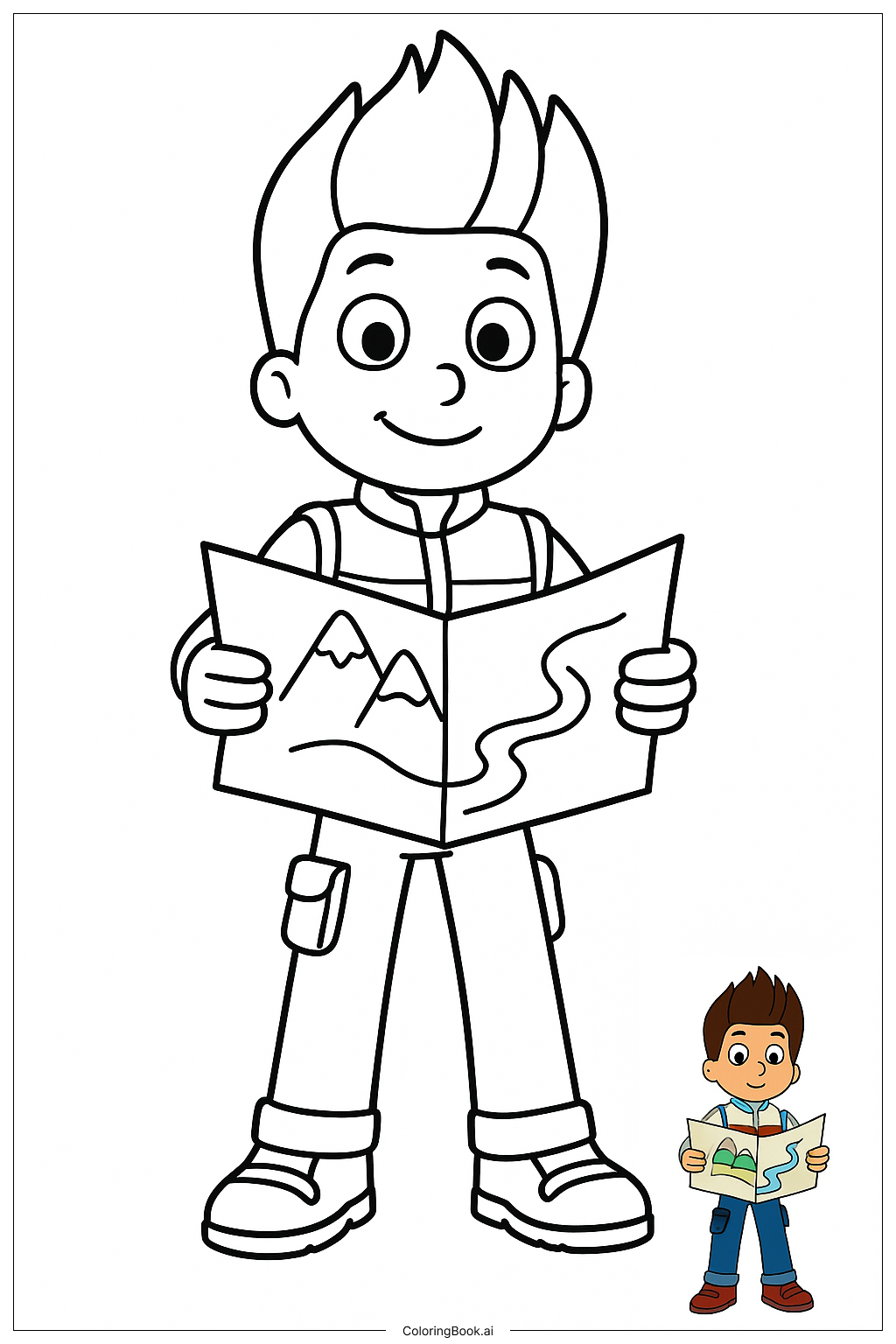 Página para colorir de Paw Patrol Ryder Com Mapa 