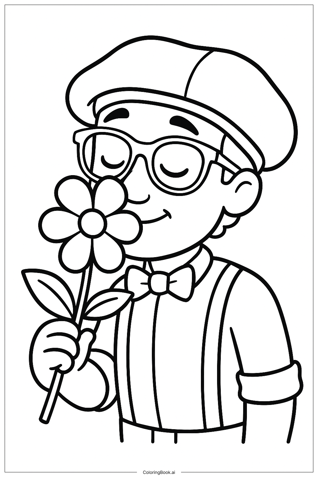  花の香りを嗅ぐブリッピの塗り絵ページ 