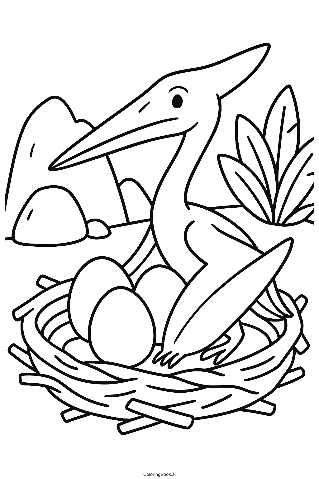  Página para colorir de Um Quetzalcoatlus Em Seu Ninho 