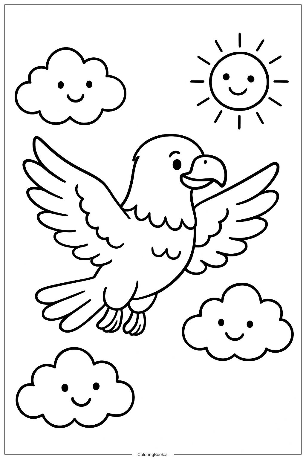 Página para colorir de Amigos Águia e Nuvem