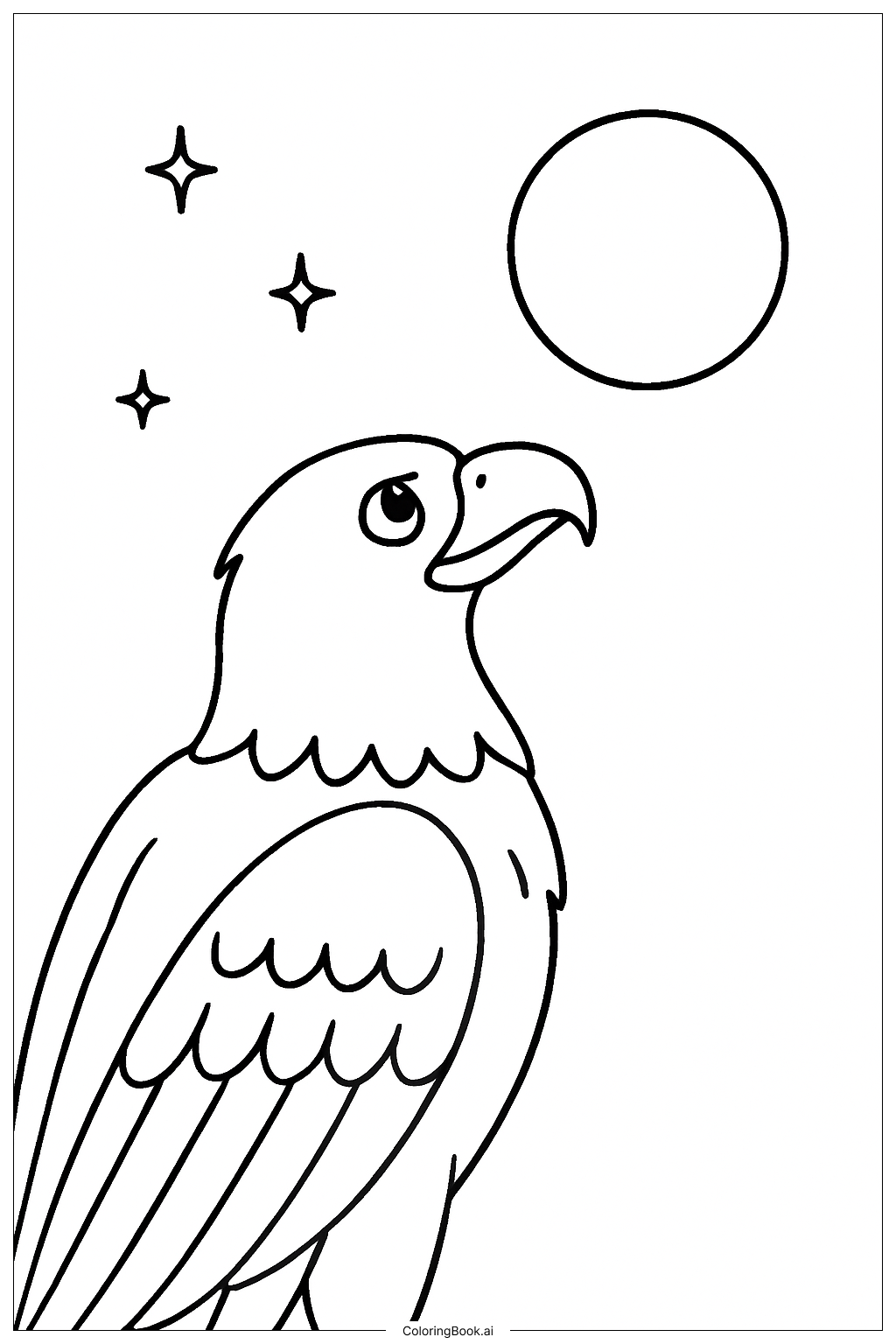 Página para colorir de Águia observando a lua