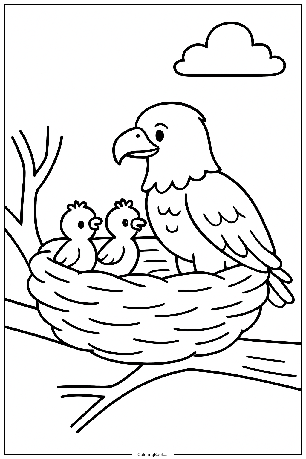 Página para colorir de Ninho de Águia com Filhotes