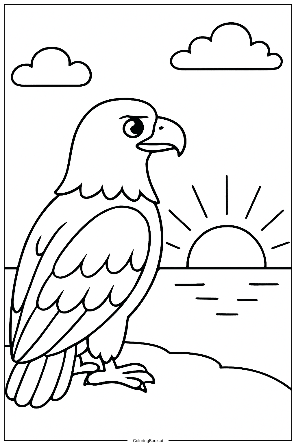Página para colorir de Águia Observando o Nascer do Sol