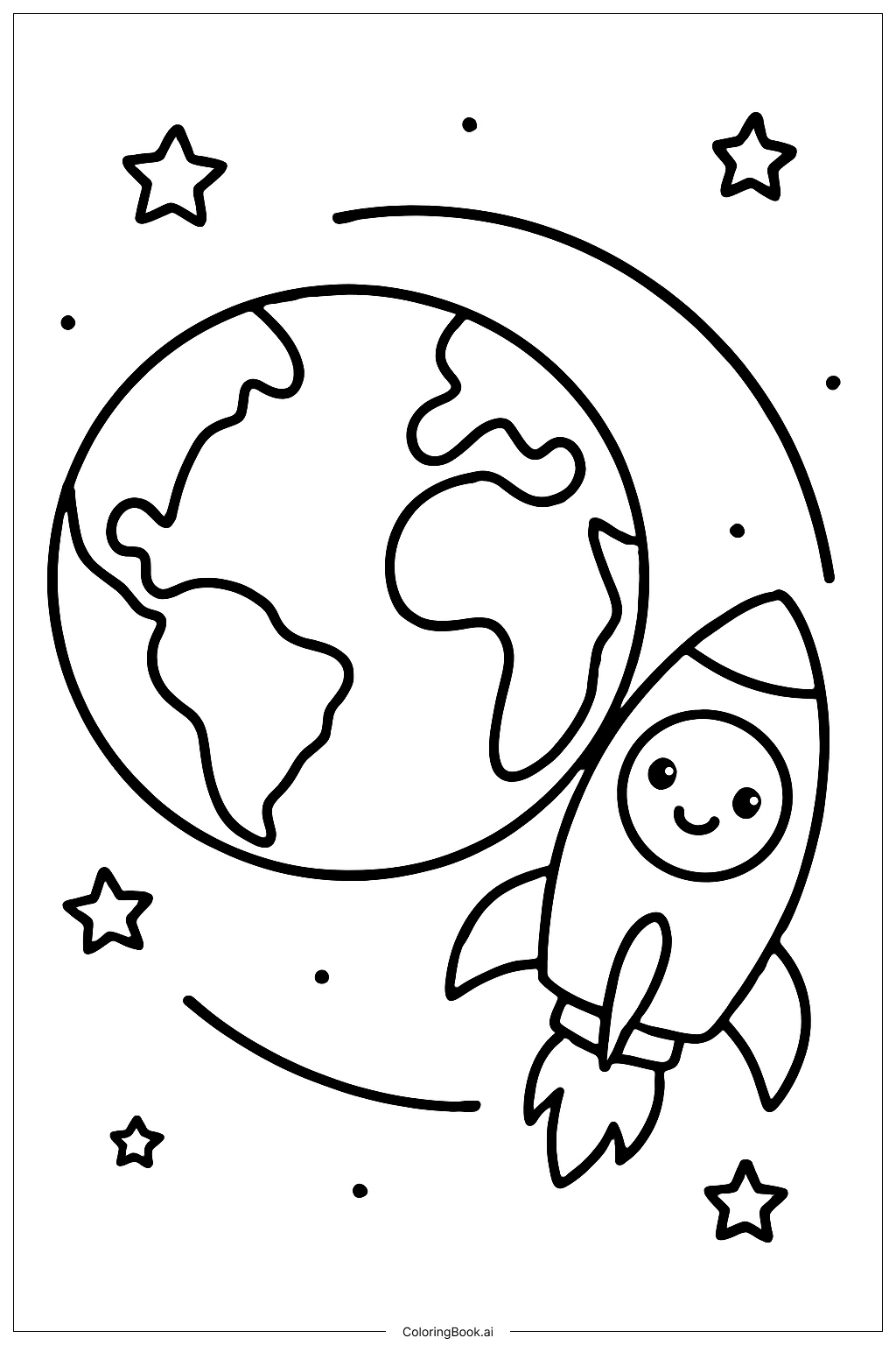  Page de coloriage Fusée Terre et Espace 