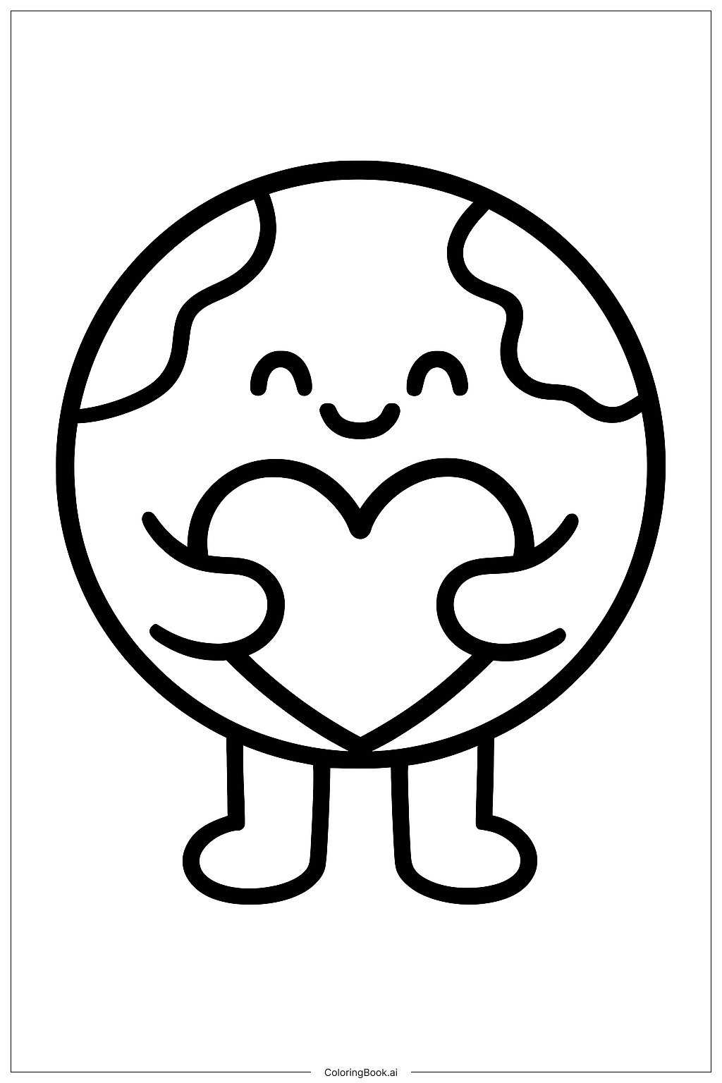  Page de coloriage La Terre tenant un cœur 