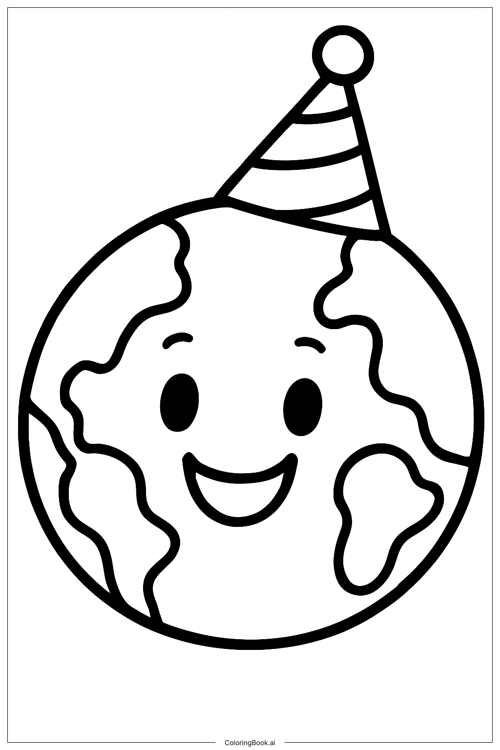  Page de coloriage Terre portant un chapeau de fête 
