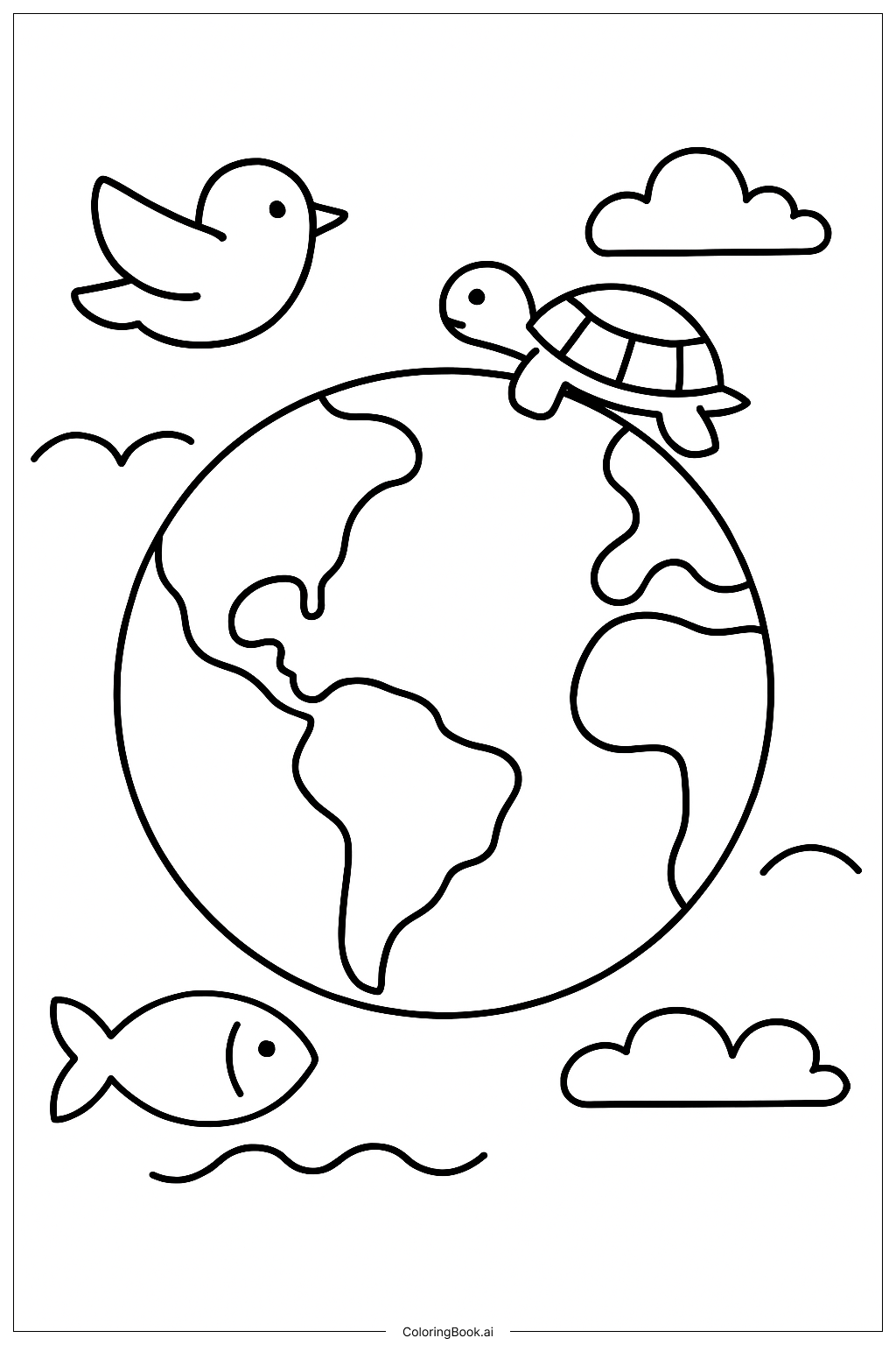  Page de coloriage La Terre entourée d'animaux 