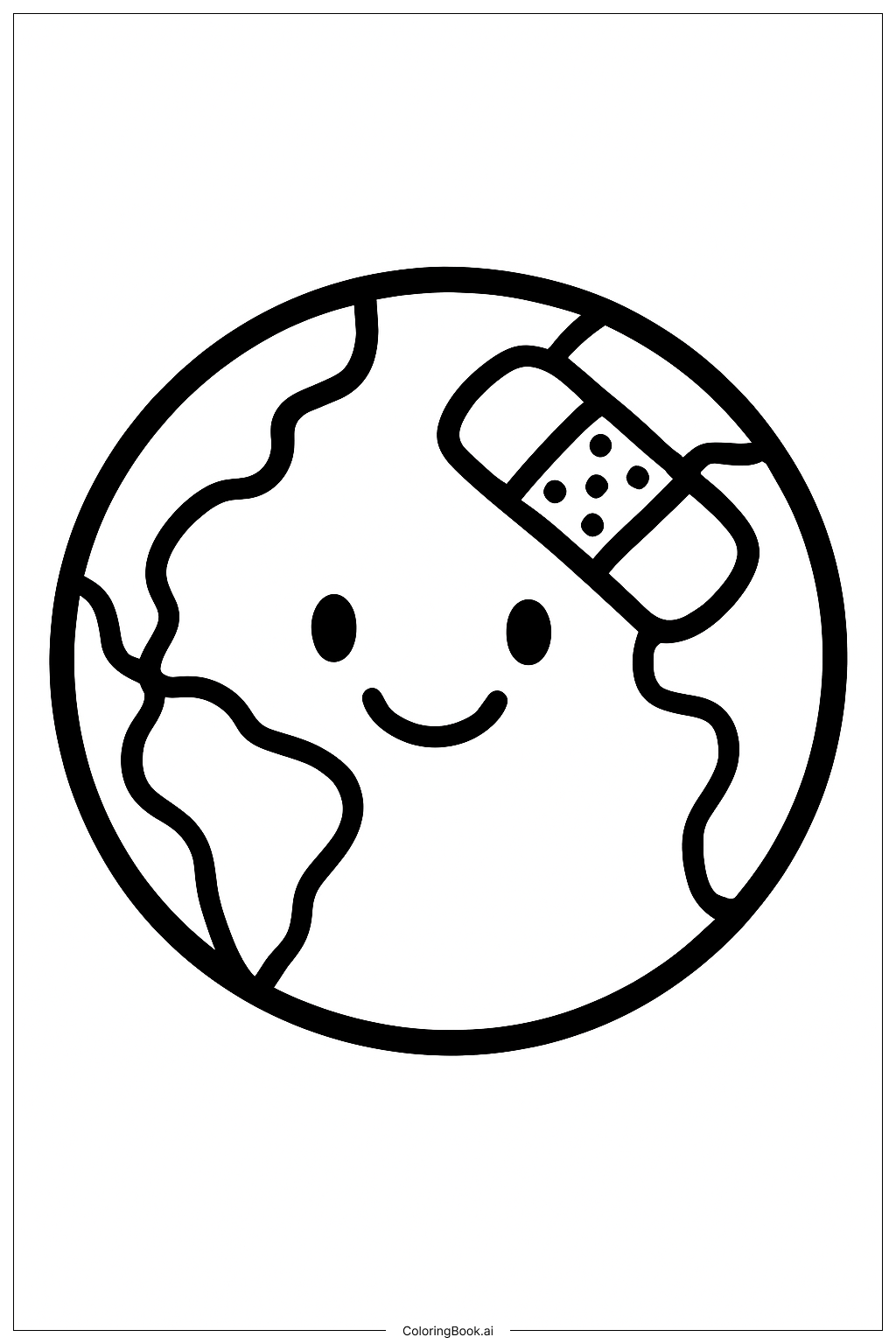  Page de coloriage Terre avec pansement 