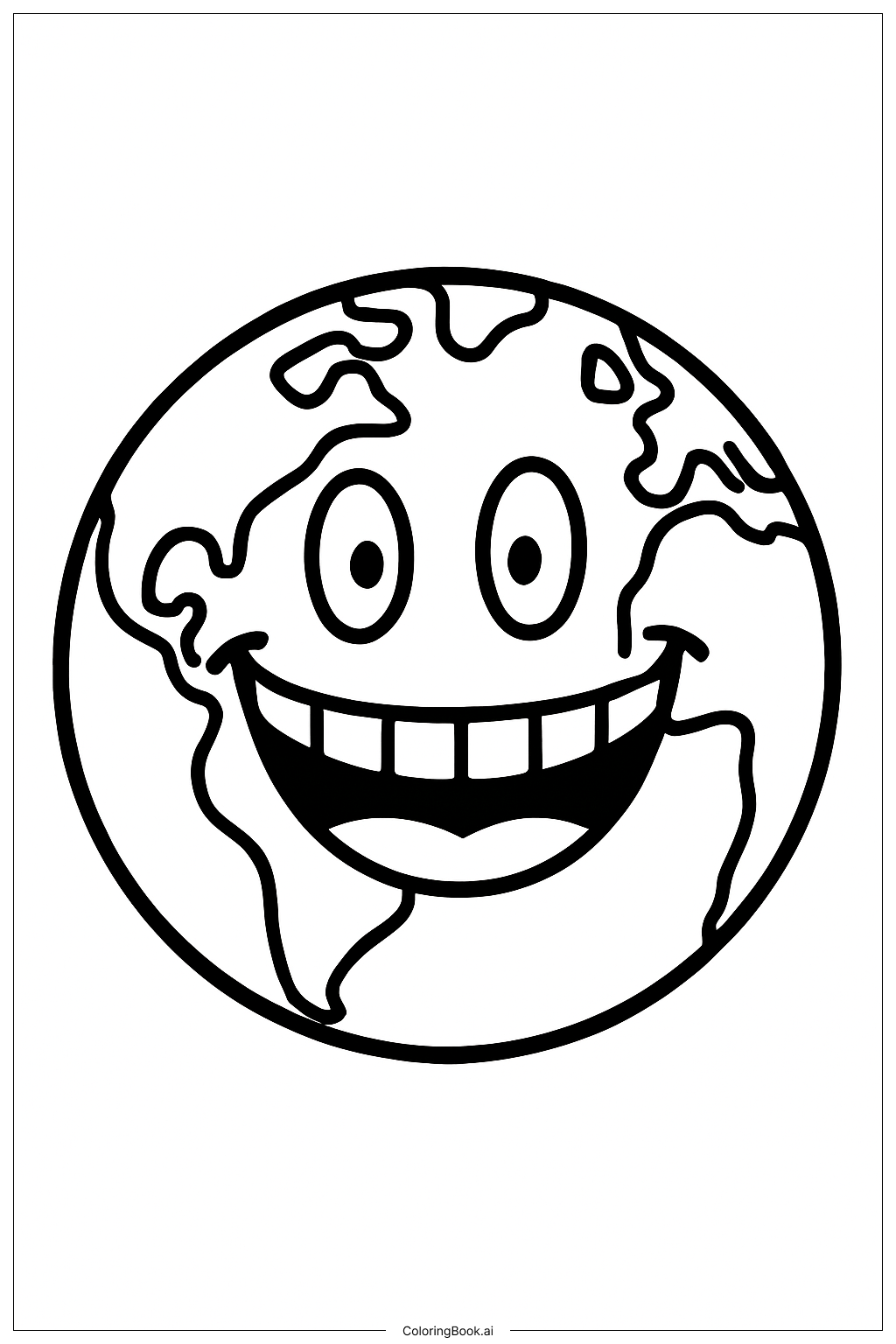  Page de coloriage Terre avec un grand sourire 