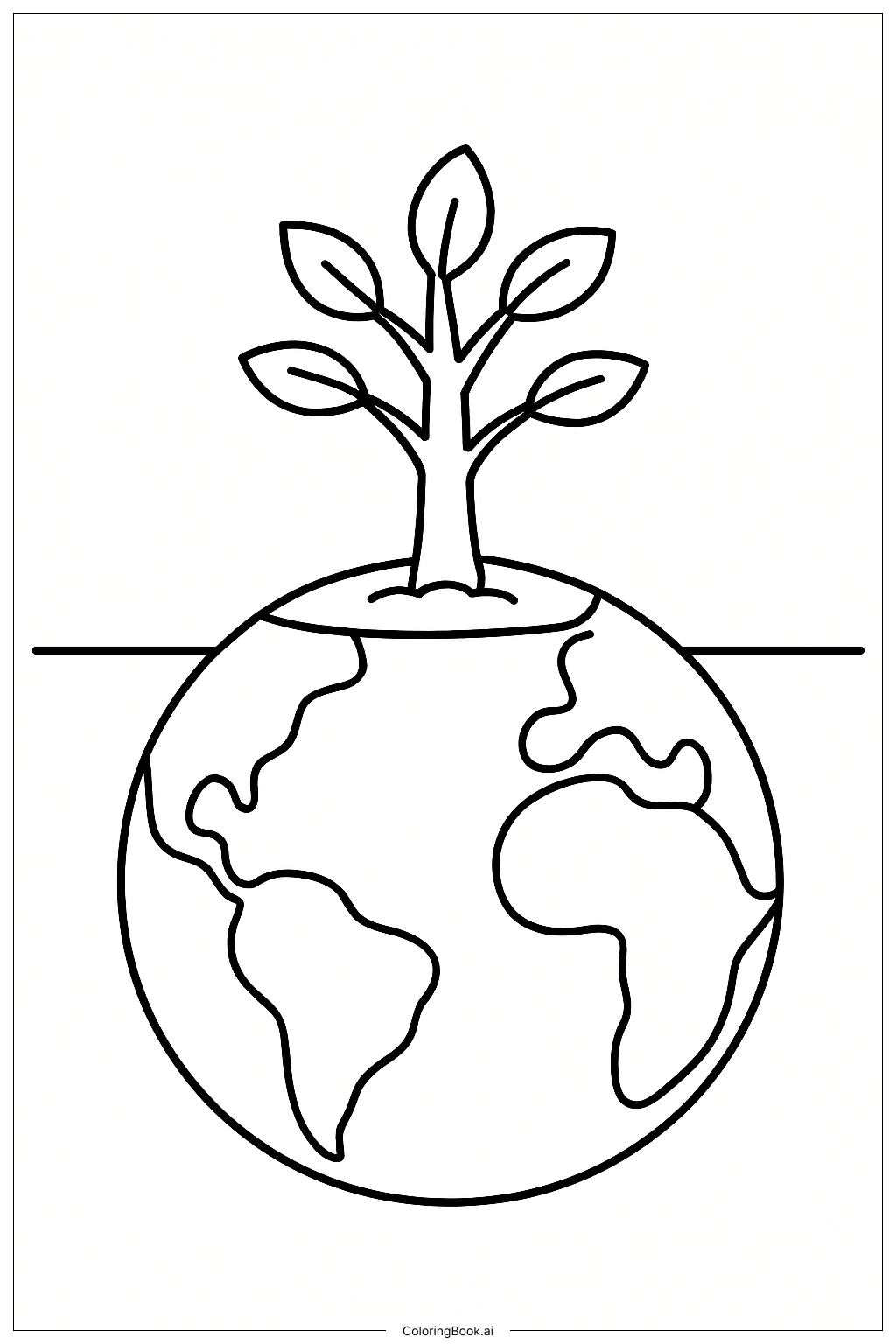  Page de coloriage Terre avec arbre en croissance 